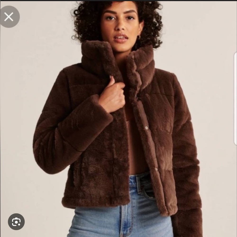 Abercrombie & Fitch Plush Faux Fur Jacket in Rich Brown - Picture 5 of 5